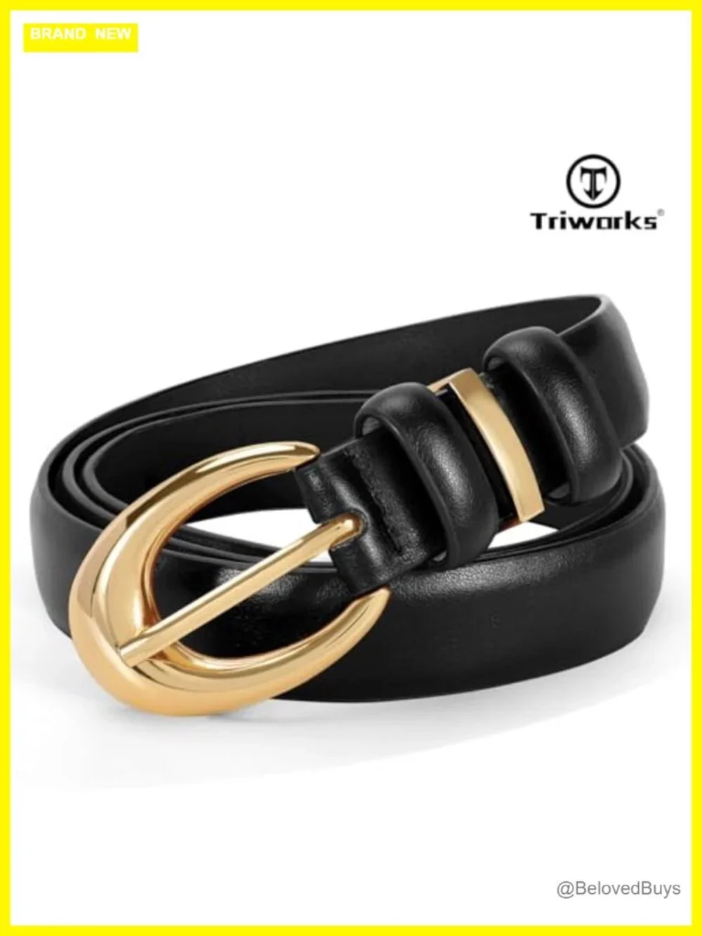 Women's Faux Leather Belt with Gold Buckle for Jeans, Pants & Dresses